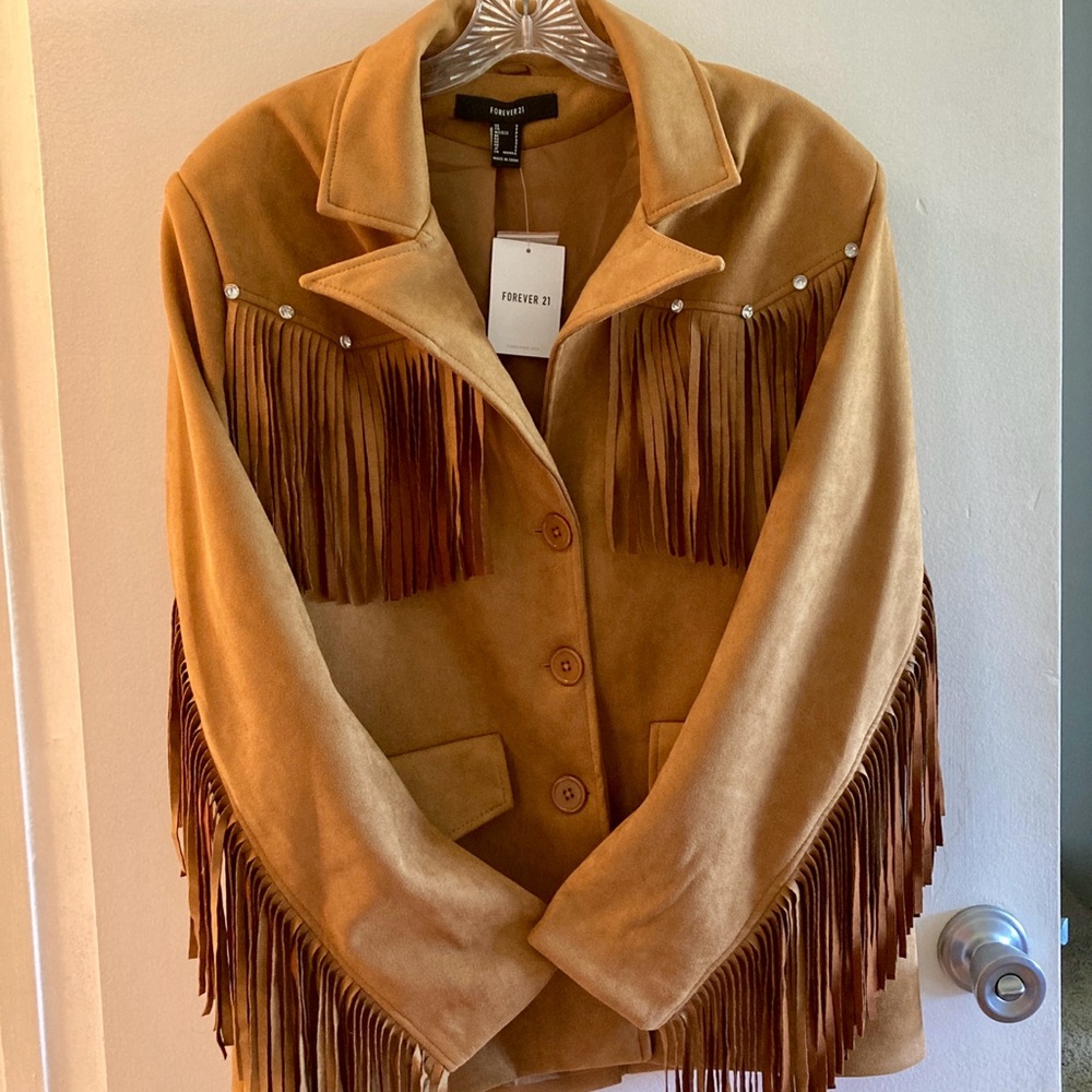 Coachella and Burning Man Festival Rhinestone Suede Fringed Blazer NWT